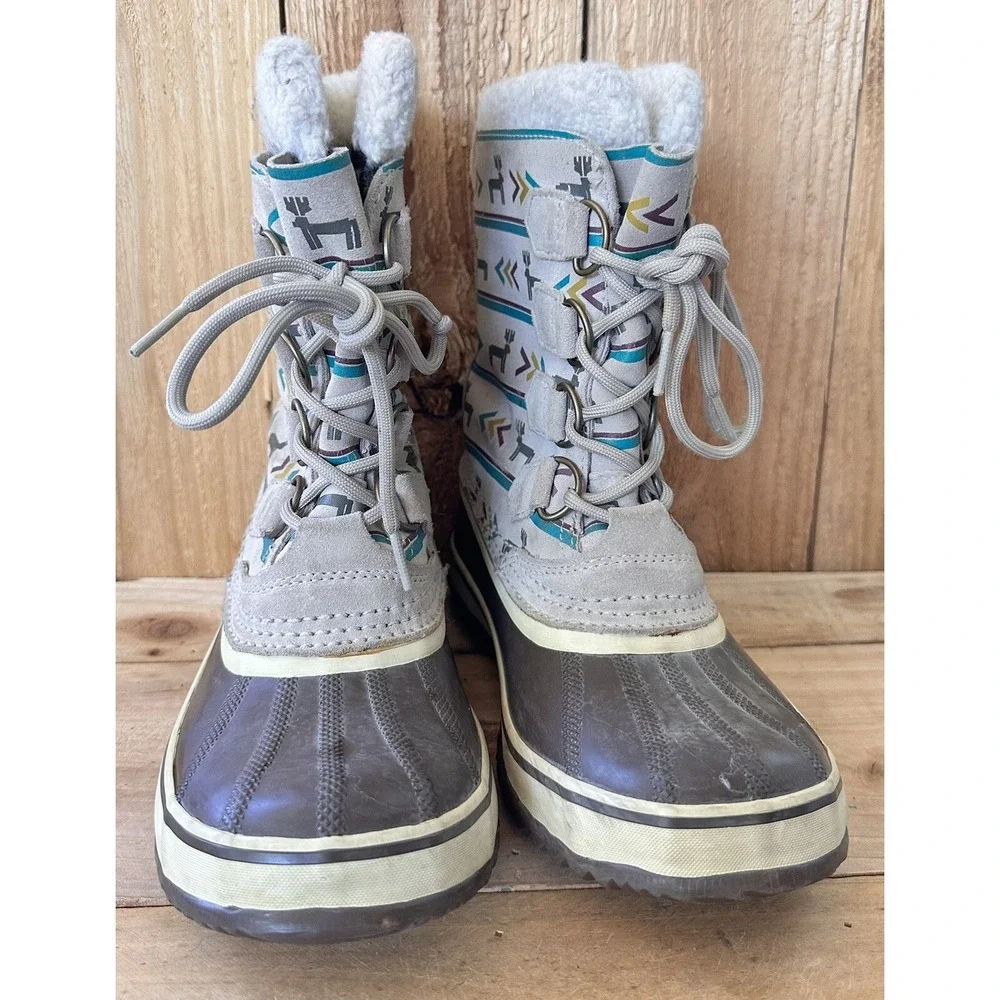 SOREL Aztec Snow Boots Deer Waterproof Insulated Sherpa Women's 6